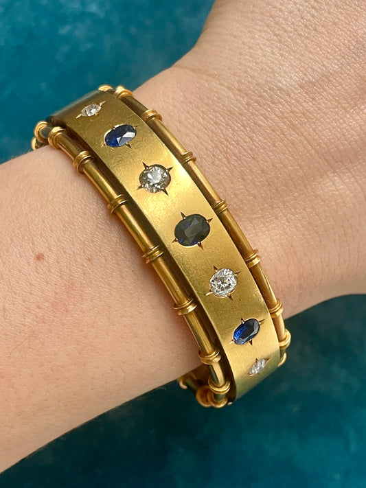 Antique Belle Époque Sapphire and Diamond 18k Gold Bangle