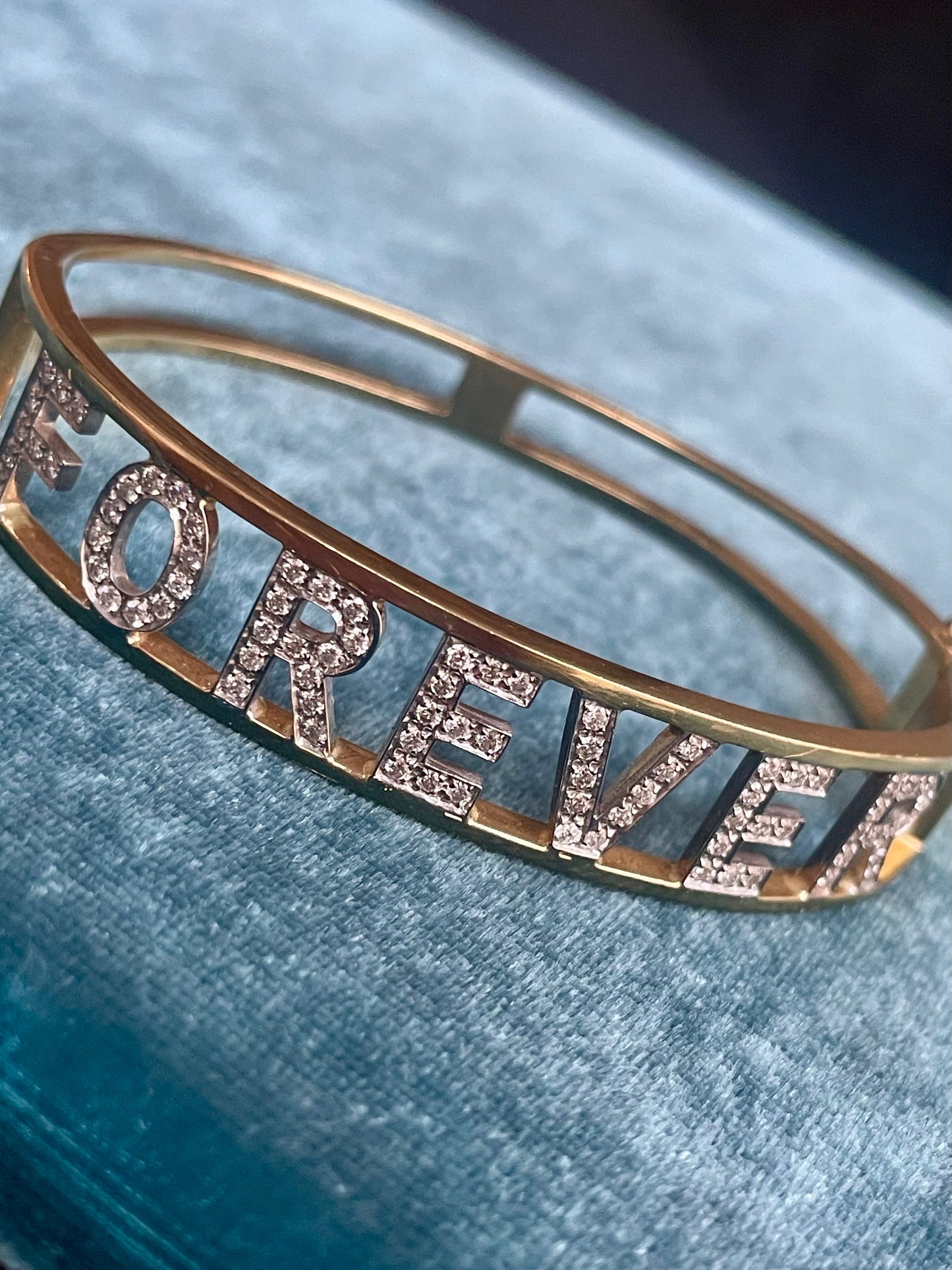 French Diamond Letter "Forever" 18k Gold Bangle
