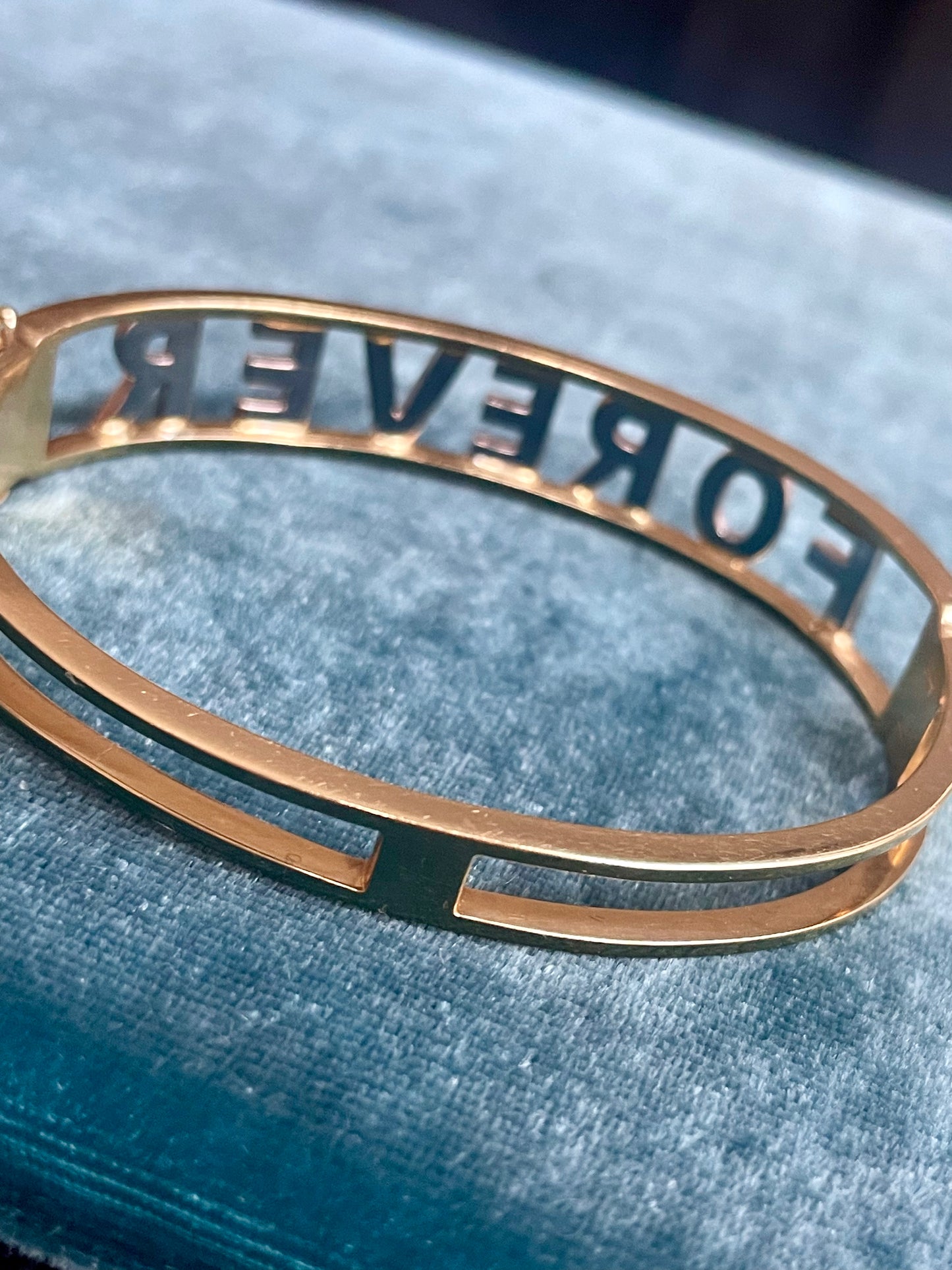 French Diamond Letter "Forever" 18k Gold Bangle