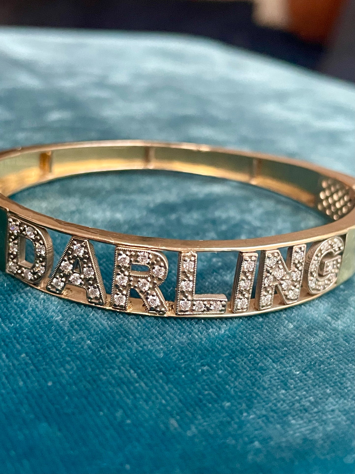 Diamond Letter "Darling" 18k Gold Bangle Bracelet