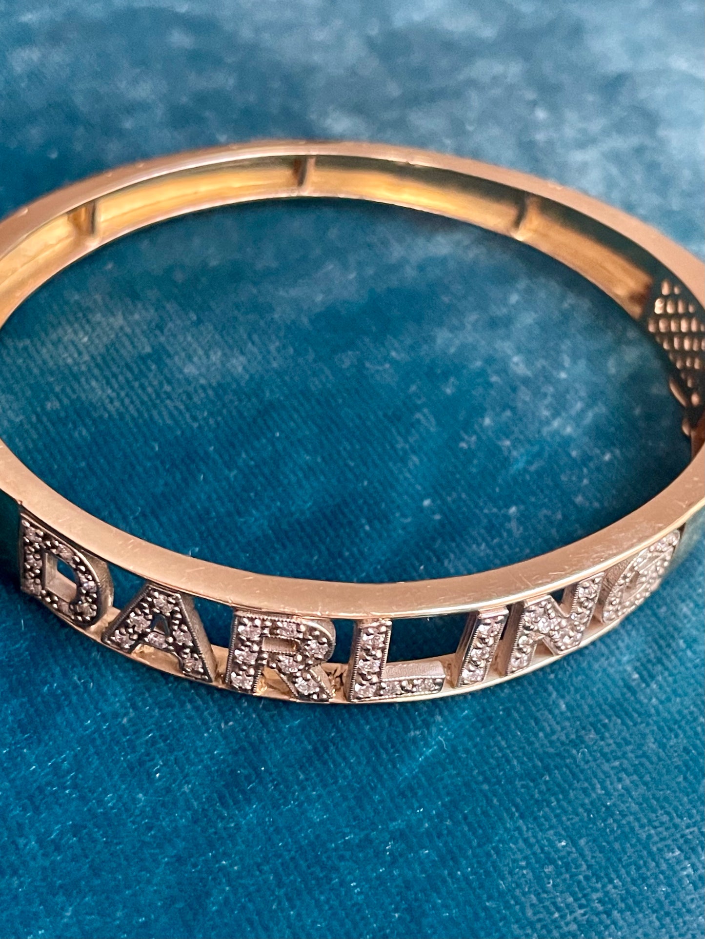 Diamond Letter "Darling" 18k Gold Bangle Bracelet