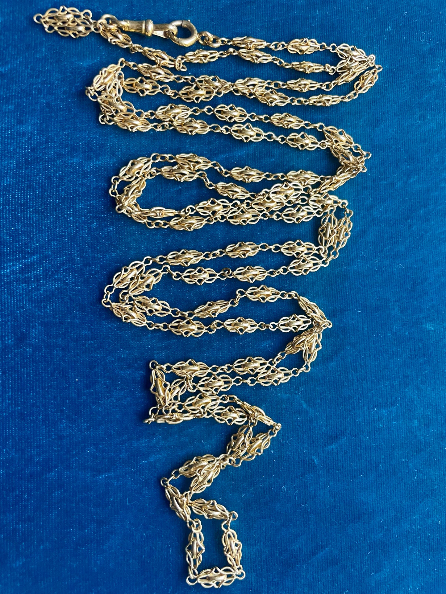 Antique Victorian French Filigree 18k Bloomed Gold 60" Long Guard Chain