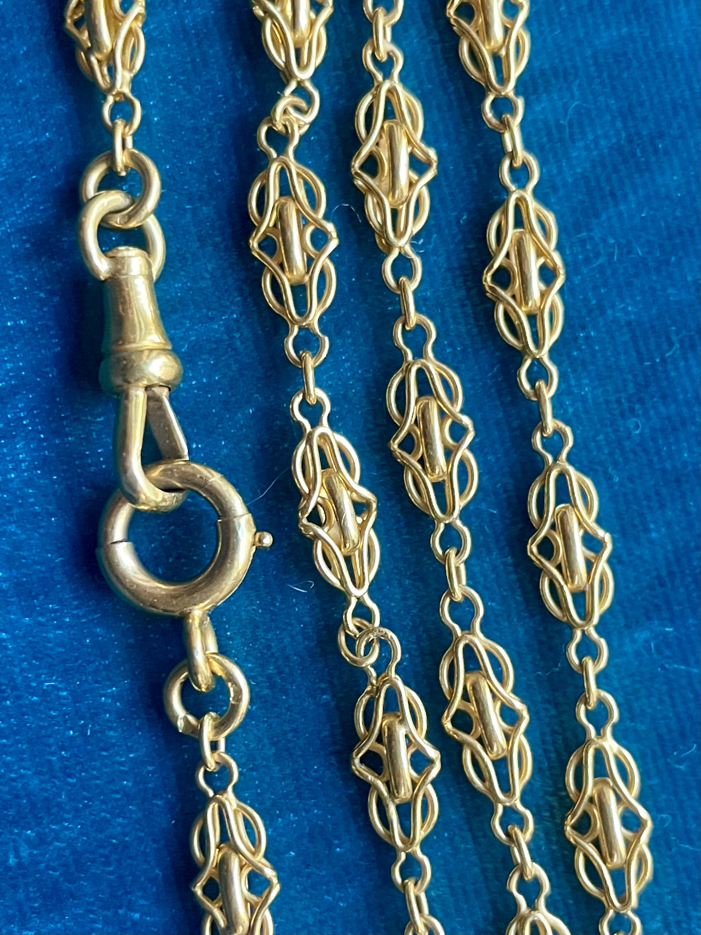 Antique Victorian French Filigree 18k Bloomed Gold 60" Long Guard Chain