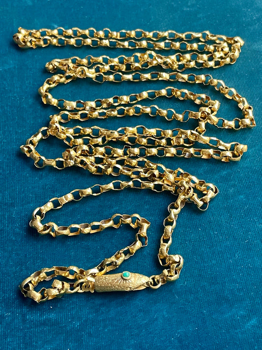 Antique Georgian Belcher Link Snake Clasp 18k Gold 60" Long Guard Chain