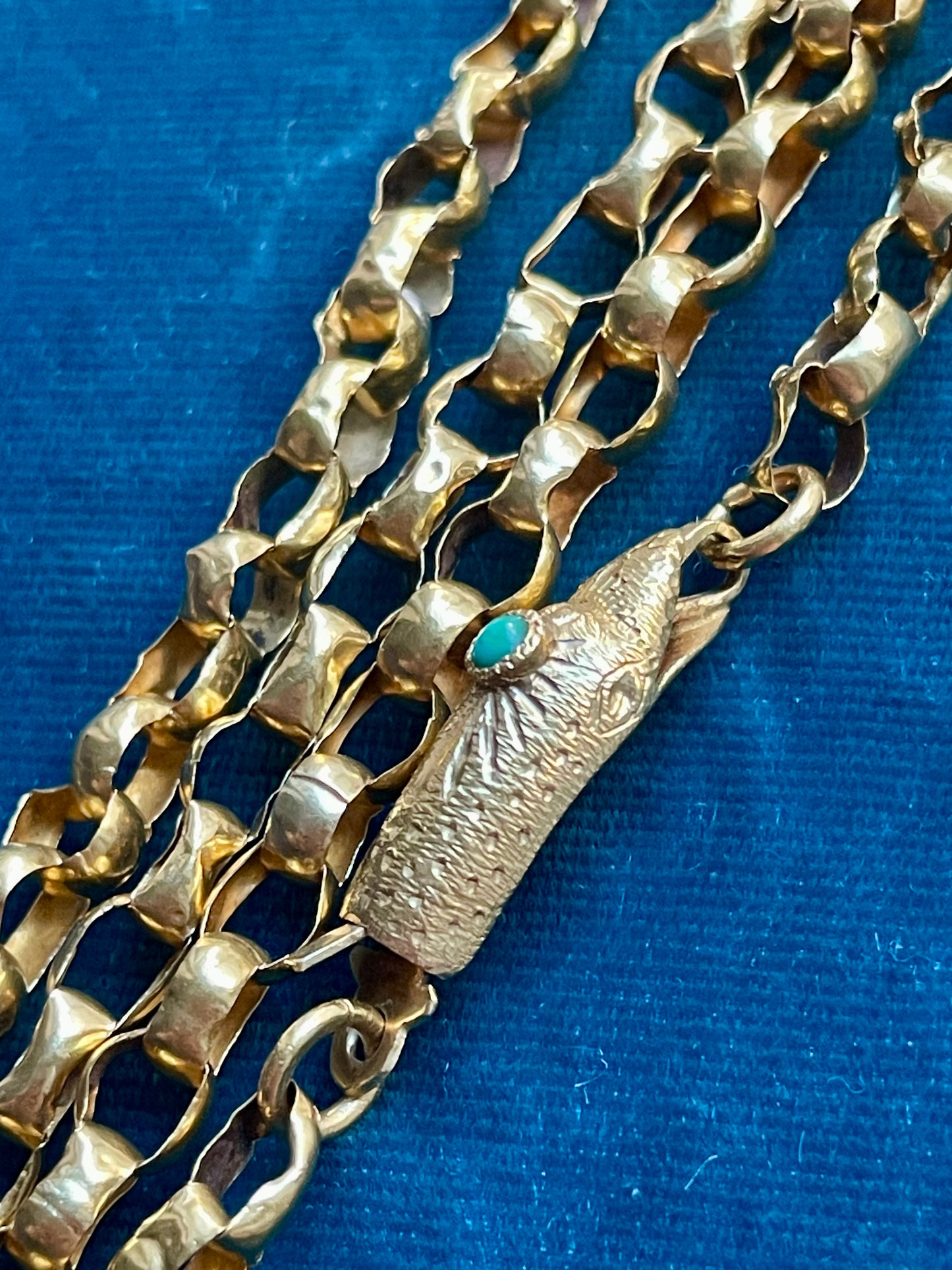 Antique Georgian Belcher Link Snake Clasp 18k Gold 60" Long Guard Chain