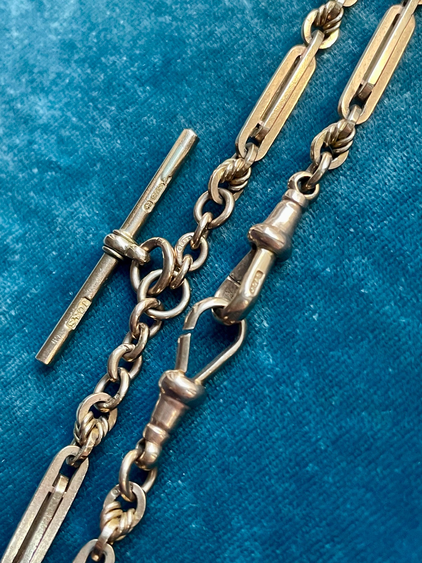Antique Victorian Multi-Bar Link 9k Gold 15.5" Albert Watch Chain