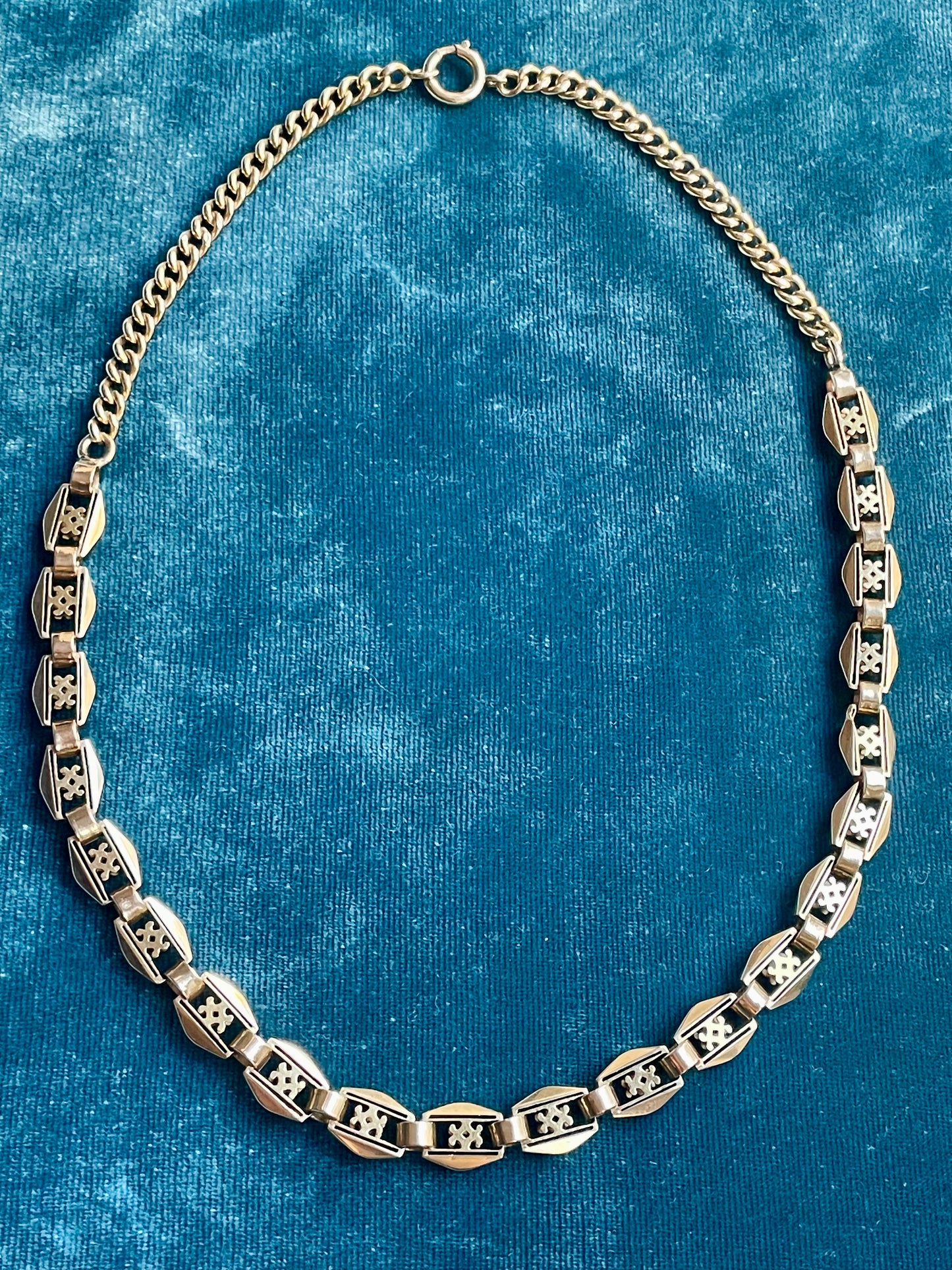 Antique Victorian Open-Work Hexagon and Curb Link 14K Gold 16.5" Chain