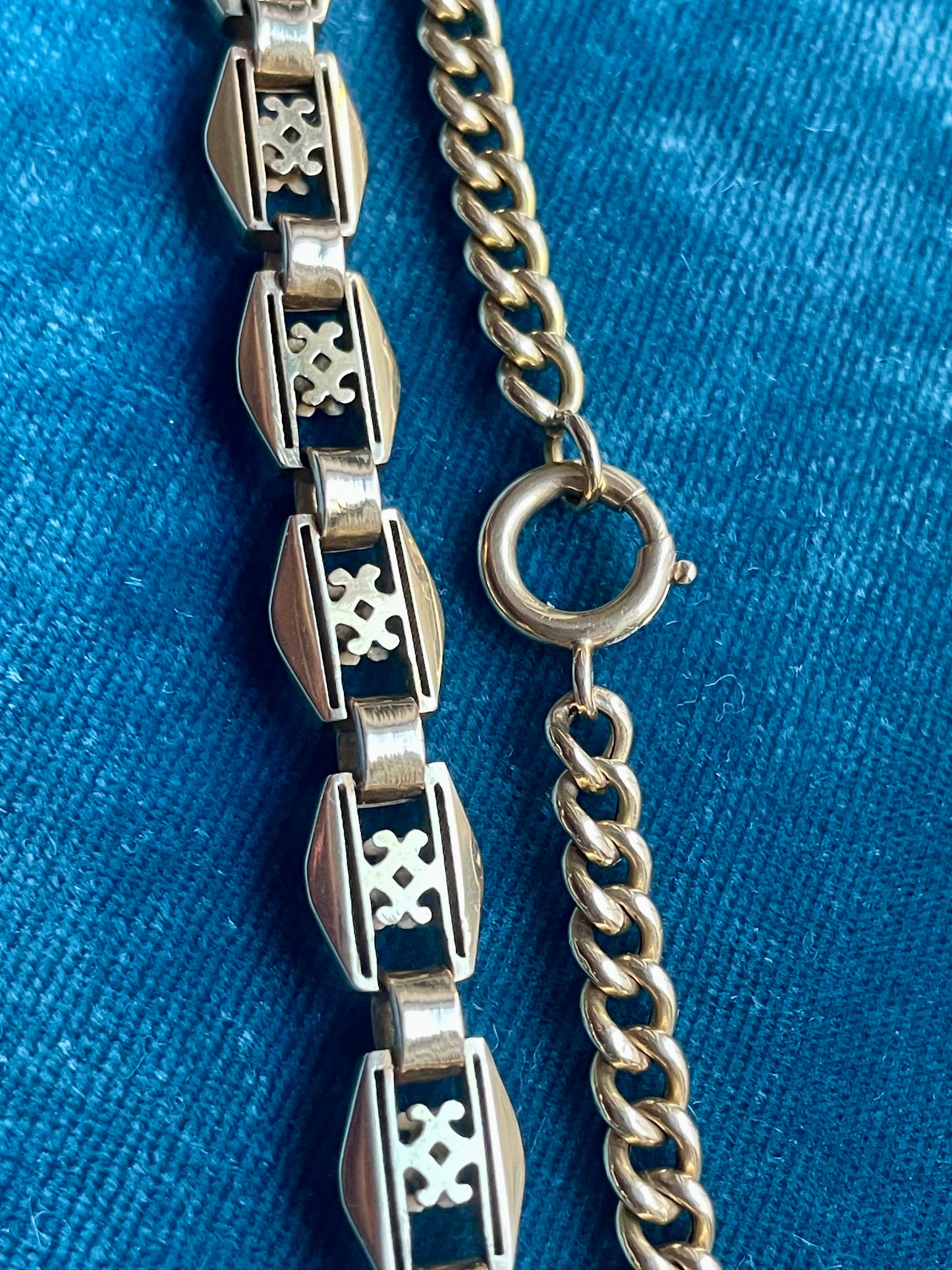 Antique Victorian Open-Work Hexagon and Curb Link 14K Gold 16.5" Chain
