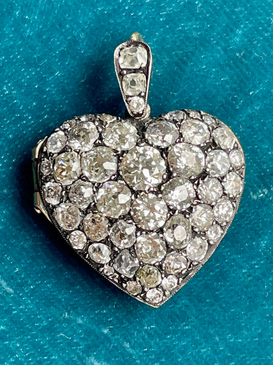 Diamond Pavé Heart Locket with Antique Stones