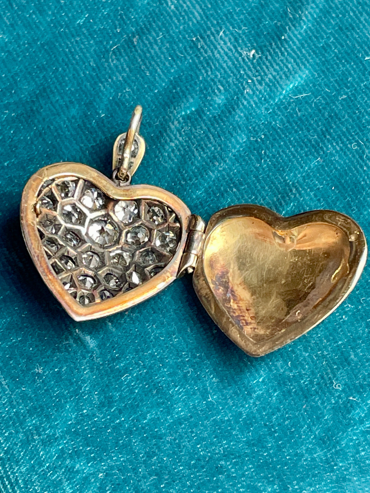 Diamond Pavé Heart Locket with Antique Stones