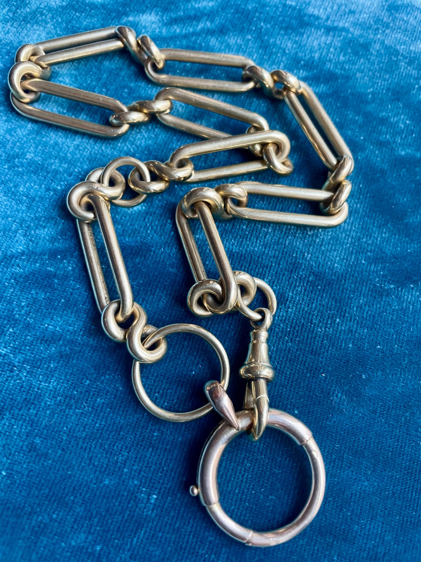 French Chunky Trombone Link 18k Gold 15" Watch Chain