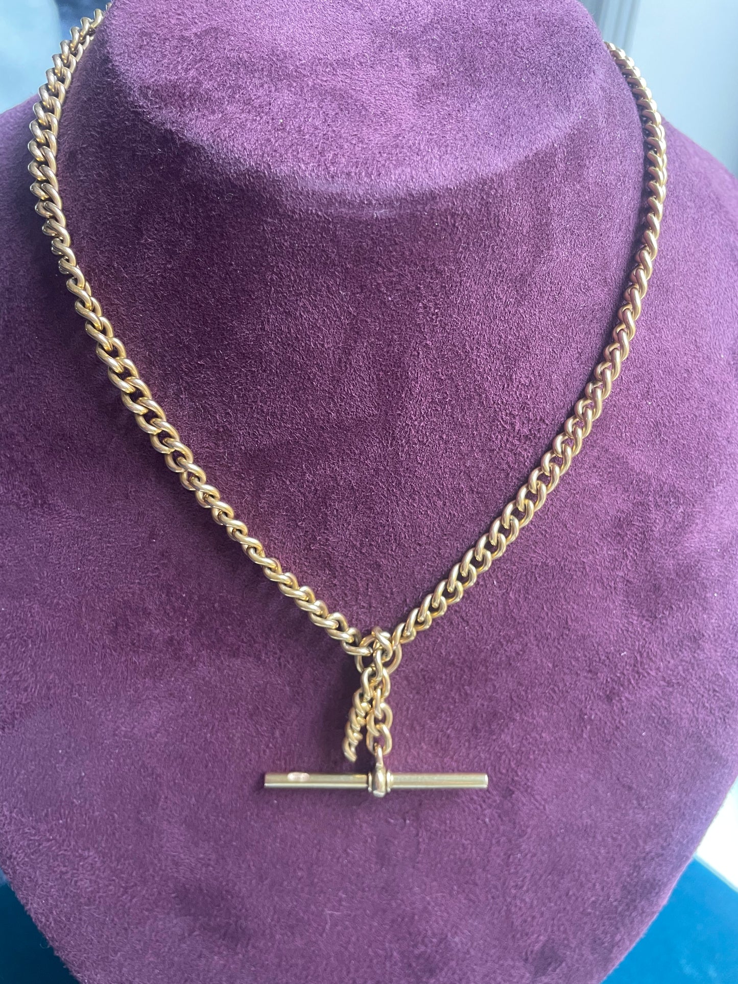 Antique Victorian English Curb Link 18k Gold 15.5" Albert Watch Chain