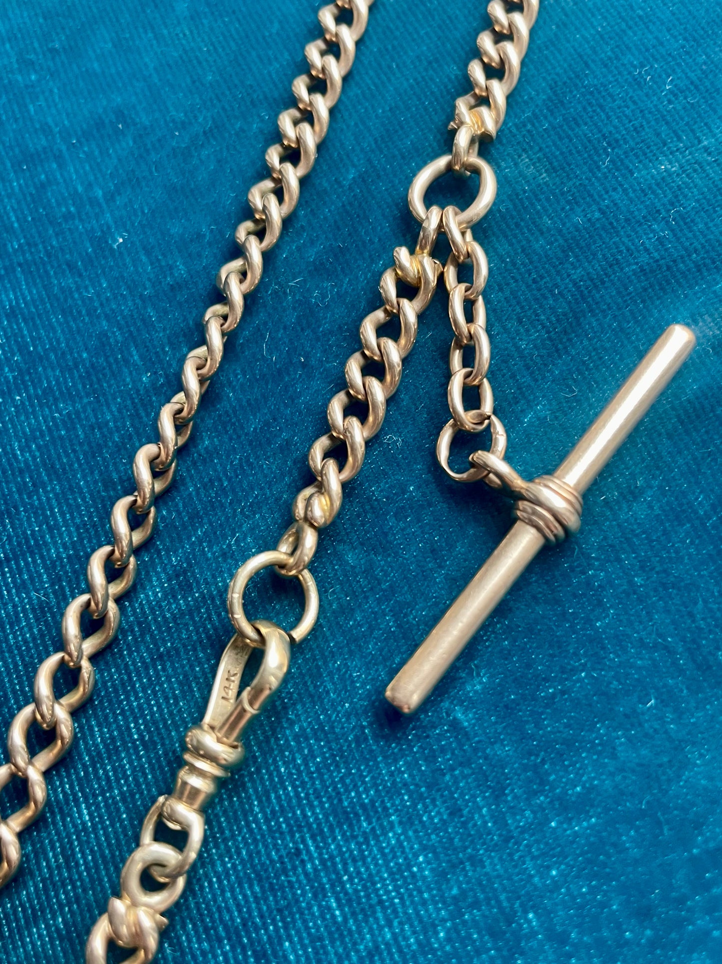 Antique English Open Curb Link 14k Gold 13" Albert Watch Chain