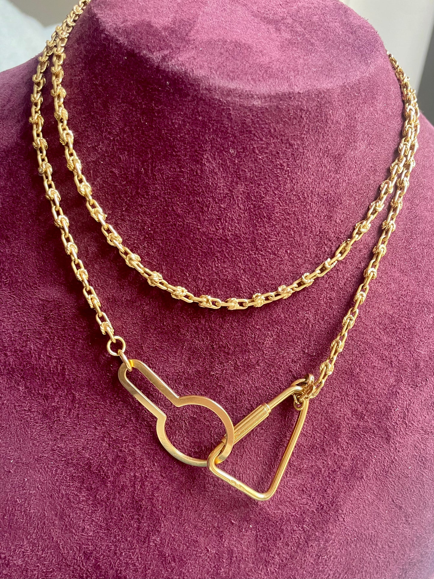 Antique Victorian Fancy Link and Sculptural Hardware 18K Gold 31"  Chain