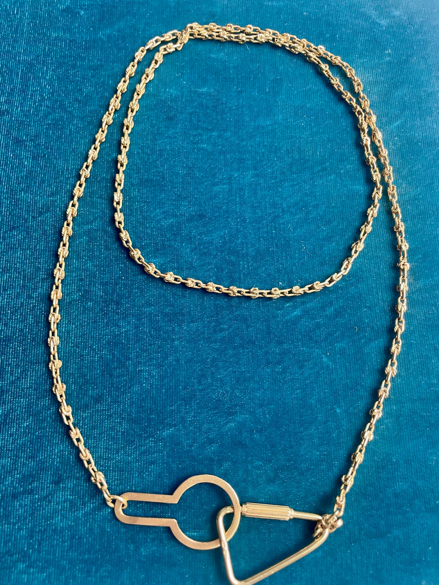 Antique Victorian Fancy Link and Sculptural Hardware 18K Gold 31"  Chain