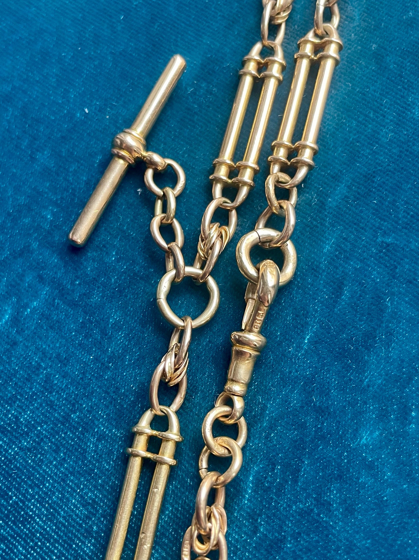 Antique English 16" Fancy Trombone Link 18k Gold "Albert" Watch Chain