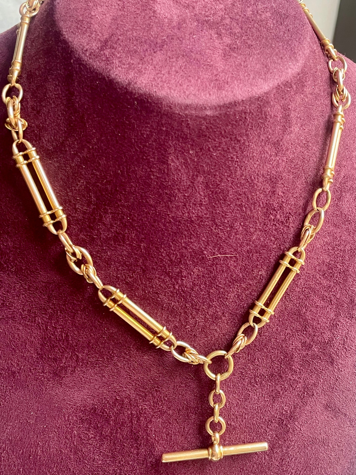 Antique English 16" Fancy Trombone Link 18k Gold "Albert" Watch Chain
