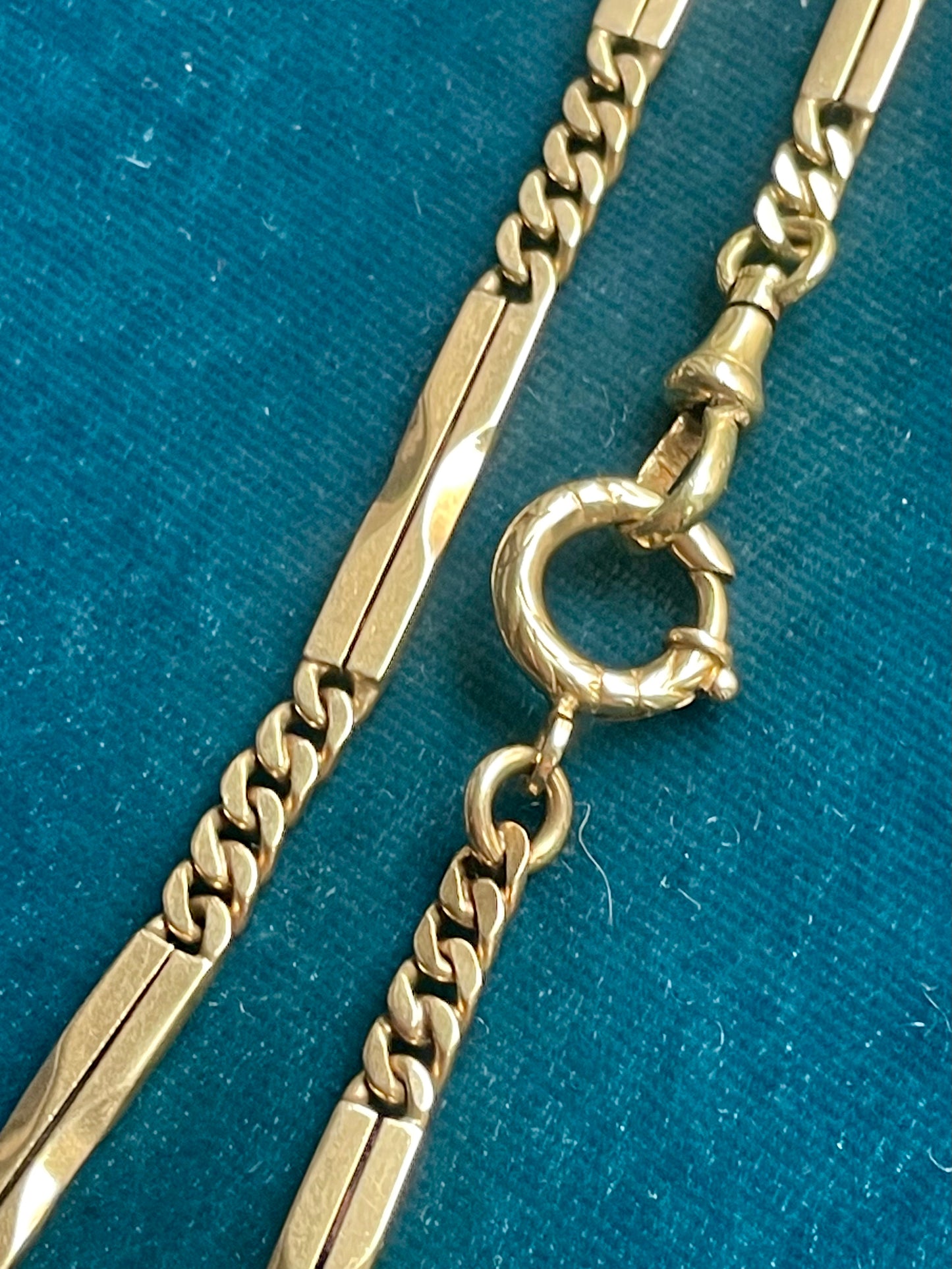 Antique Italian Split Tab Link 18K Gold 14" Watch Chain