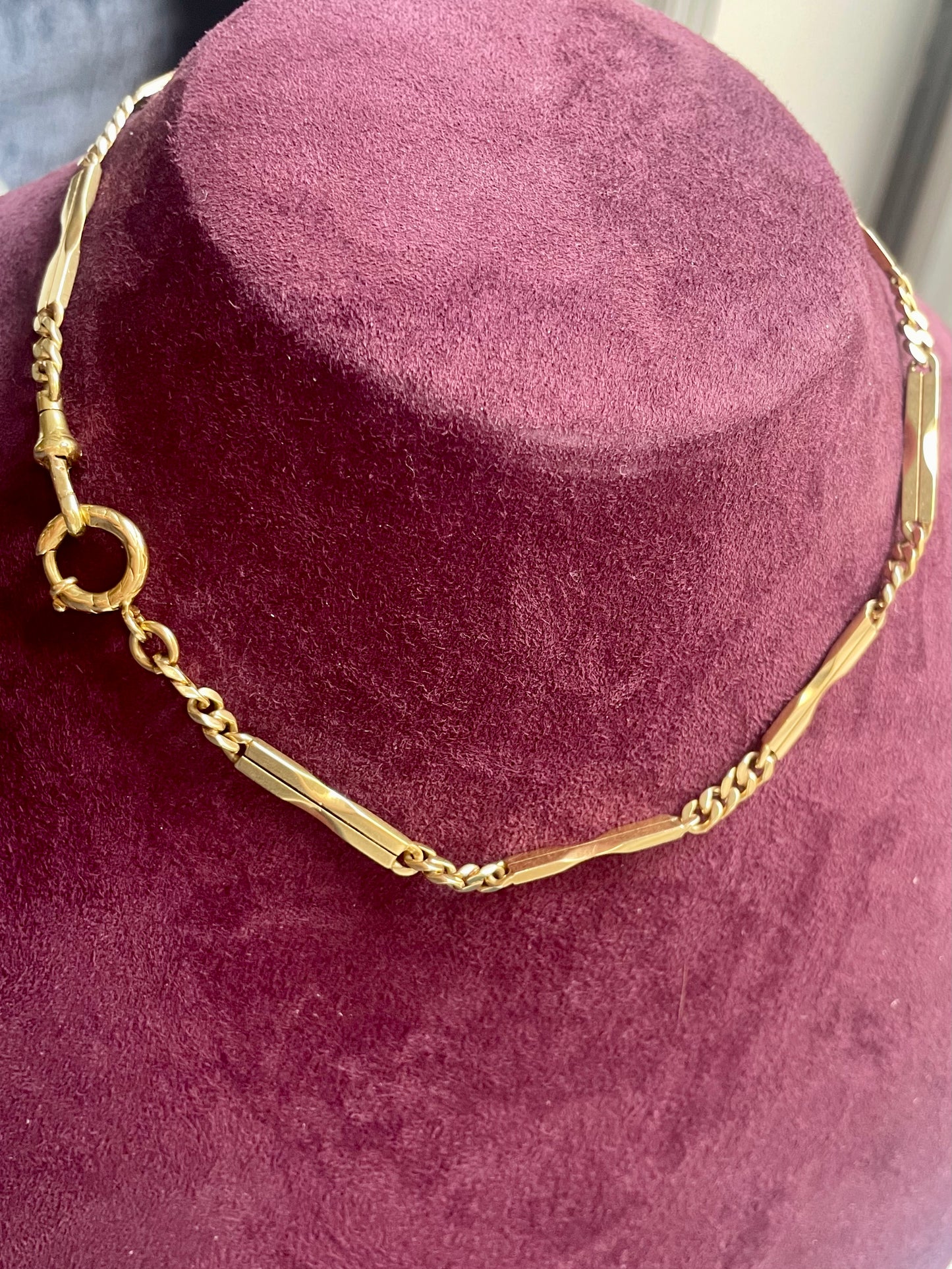 Antique Italian Split Tab Link 18K Gold 14" Watch Chain