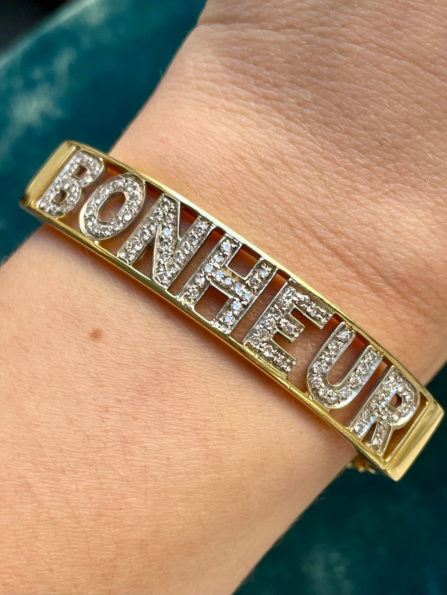 French Diamond "Bonheur" 18k Gold Demi-Bangle Bracelet