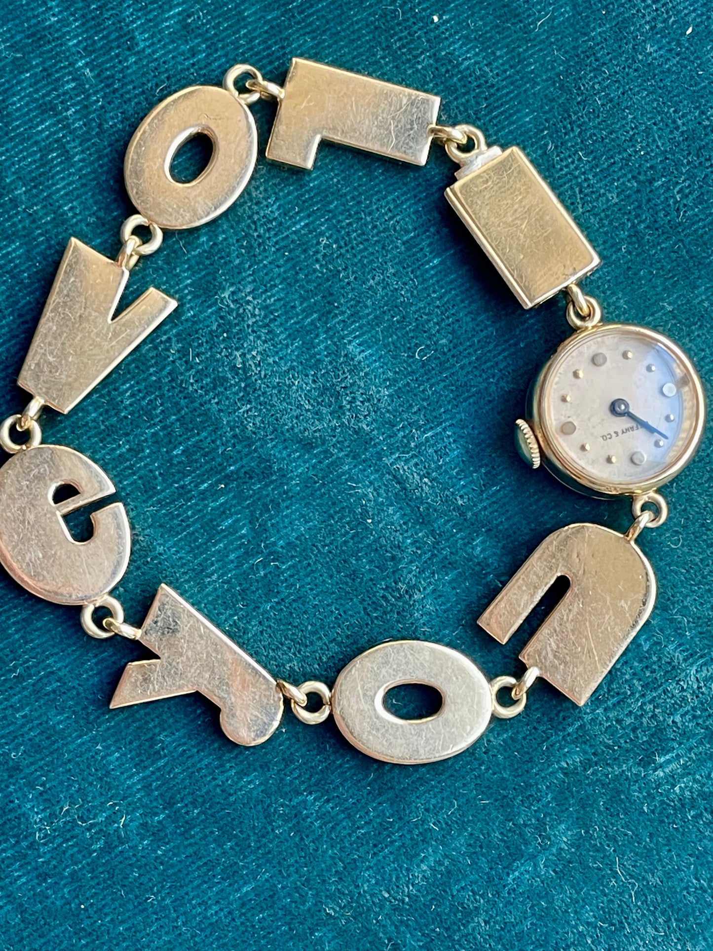 Tiffany & Co Rare Mid-Century "I Love You" 14K Gold Letter Watch