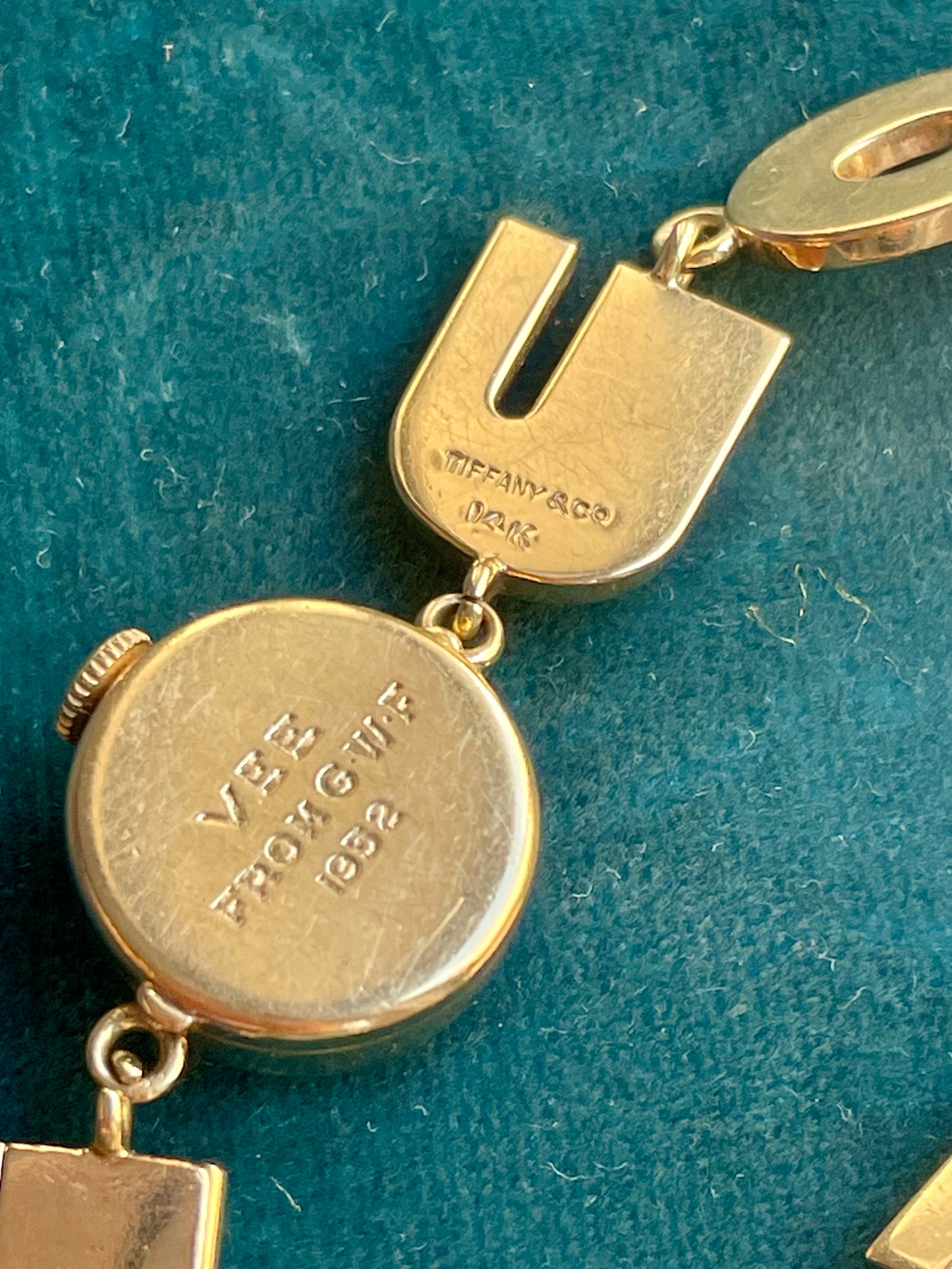 Tiffany & Co Rare Mid-Century "I Love You" 14K Gold Letter Watch