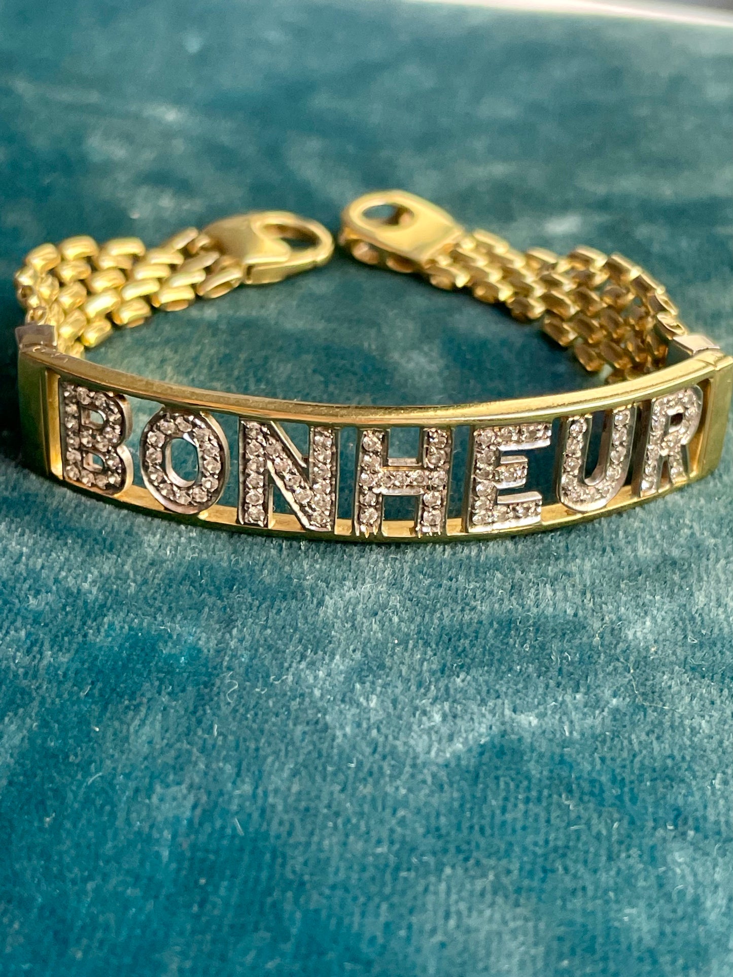 French Diamond "Bonheur" 18k Gold Demi-Bangle Bracelet