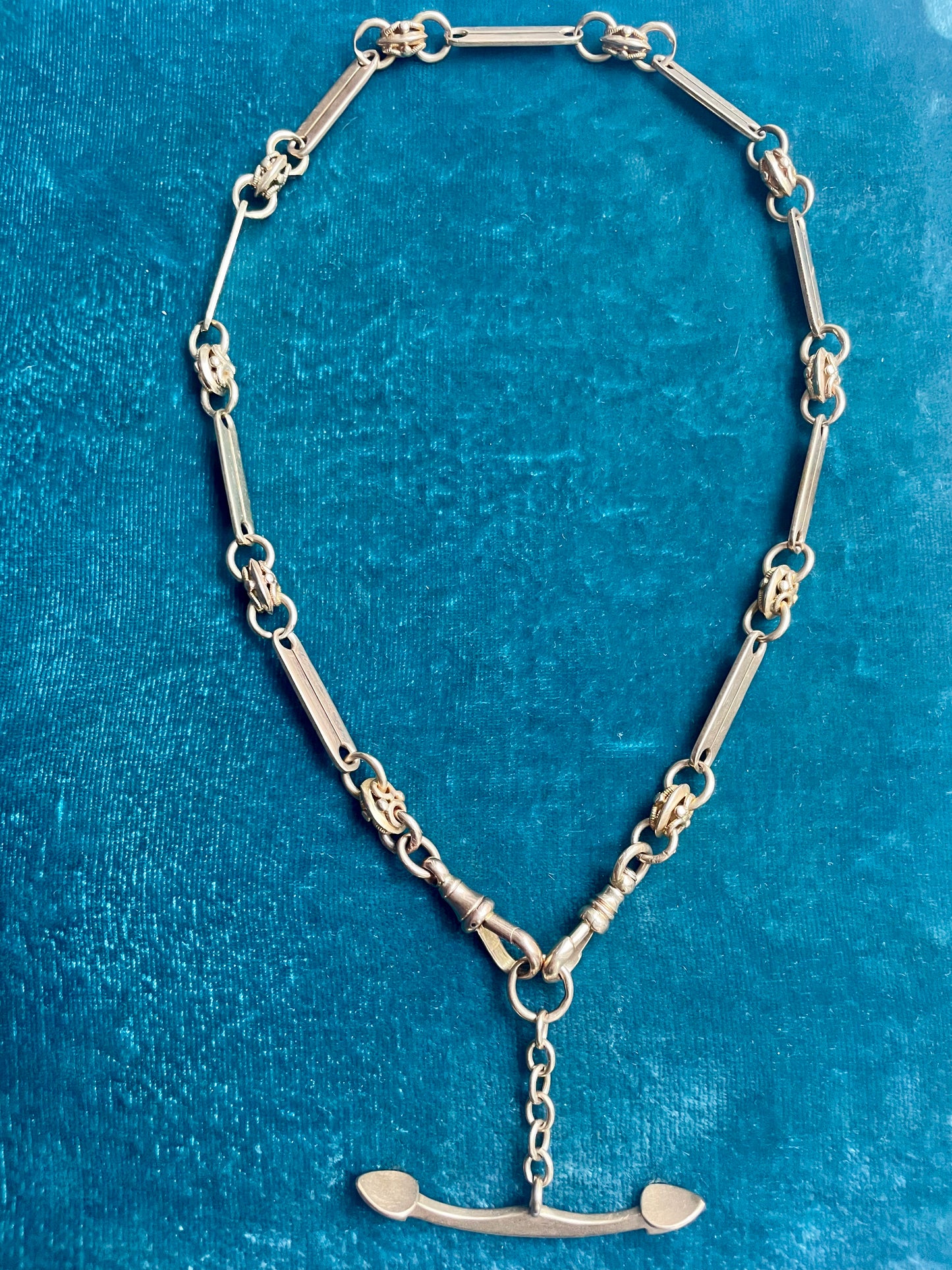 Antique English Fancy Link with "Anchor" T-bar 14k Gold 14.75" Albert Watch Chain