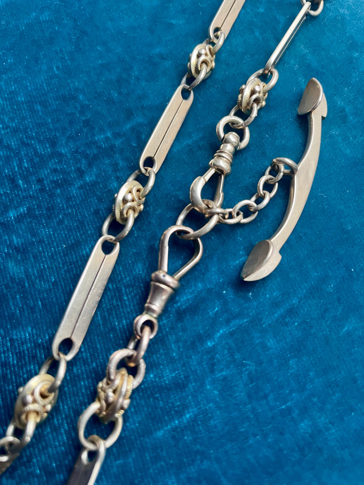 Antique English Fancy Link with "Anchor" T-bar 14k Gold 14.75" Albert Watch Chain