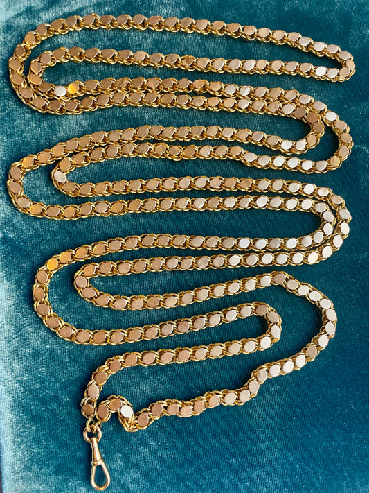 Antique English Circle Link 18k Gold 73" Long Guard Chain