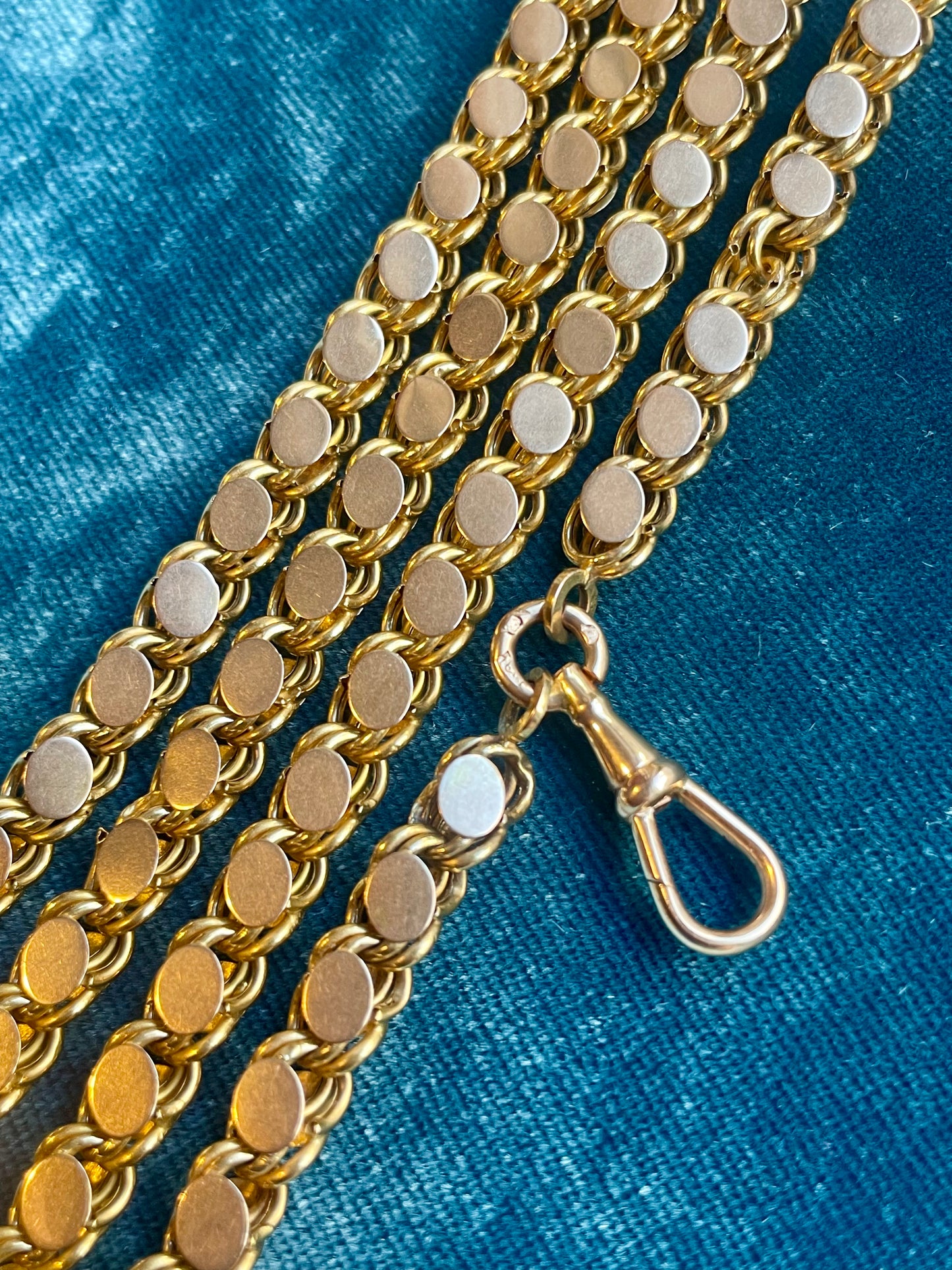 Antique English Circle Link 18k Gold 73" Long Guard Chain