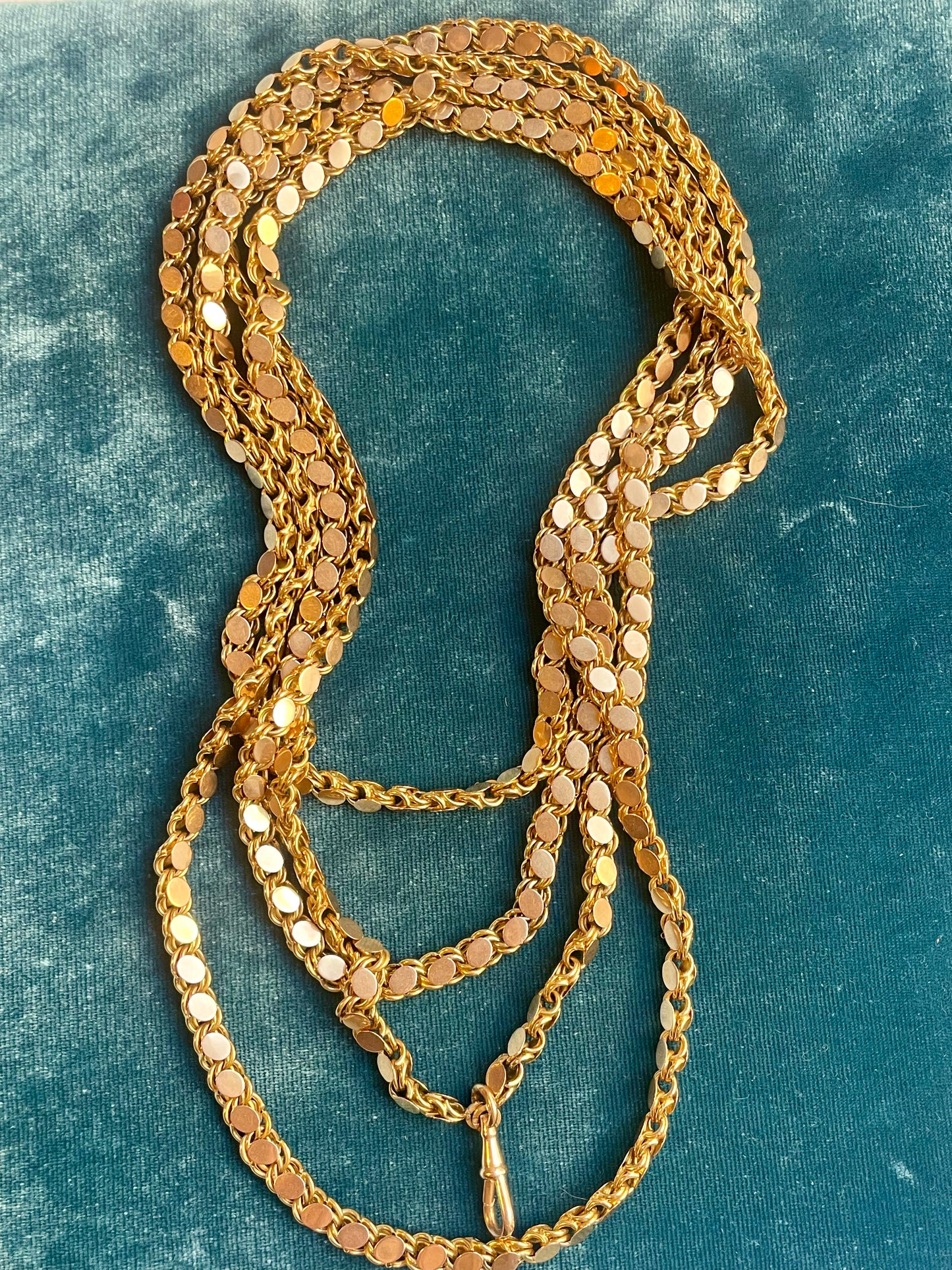 Antique English Circle Link 18k Gold 73" Long Guard Chain