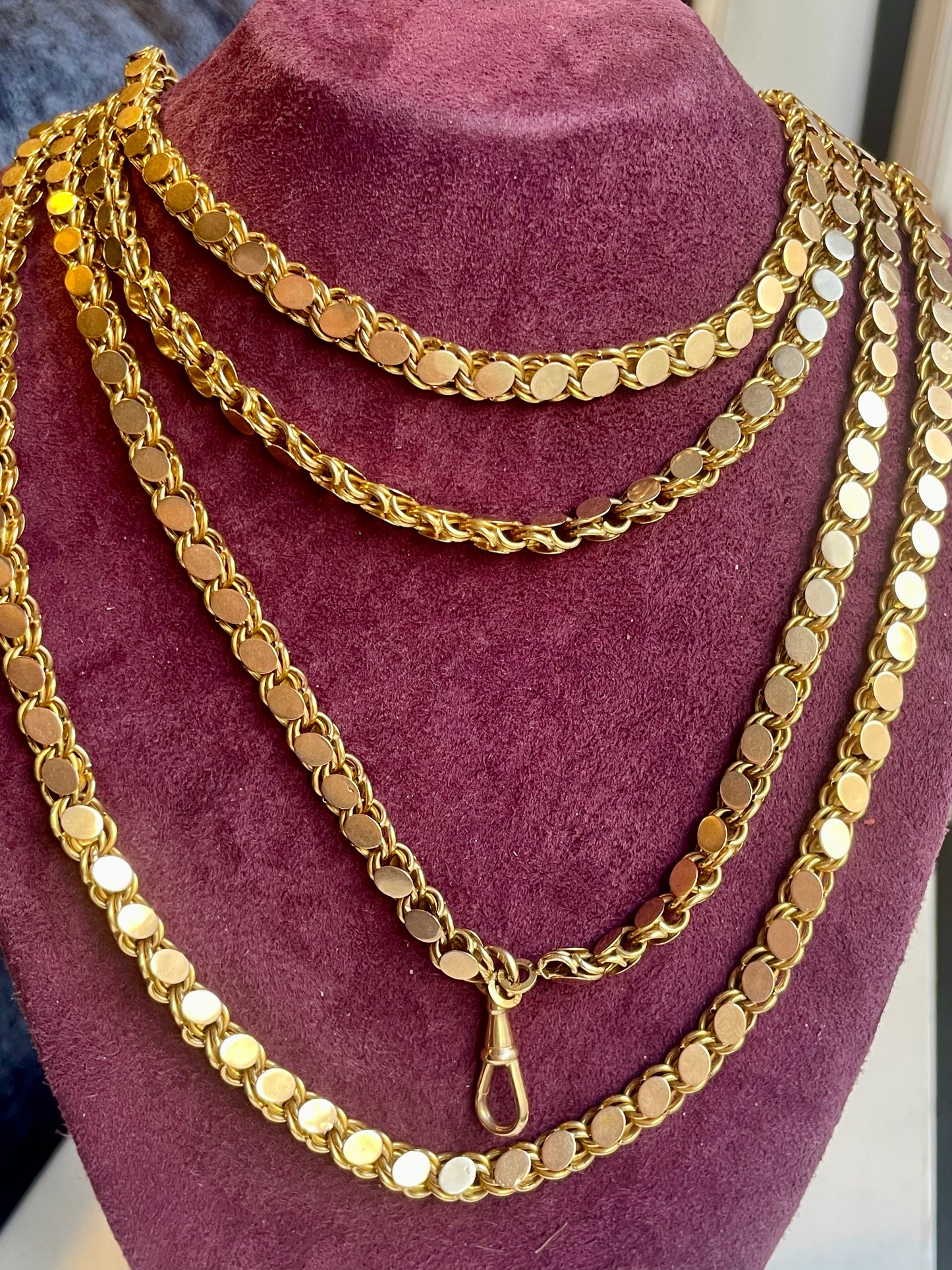 Antique English Circle Link 18k Gold 73" Long Guard Chain