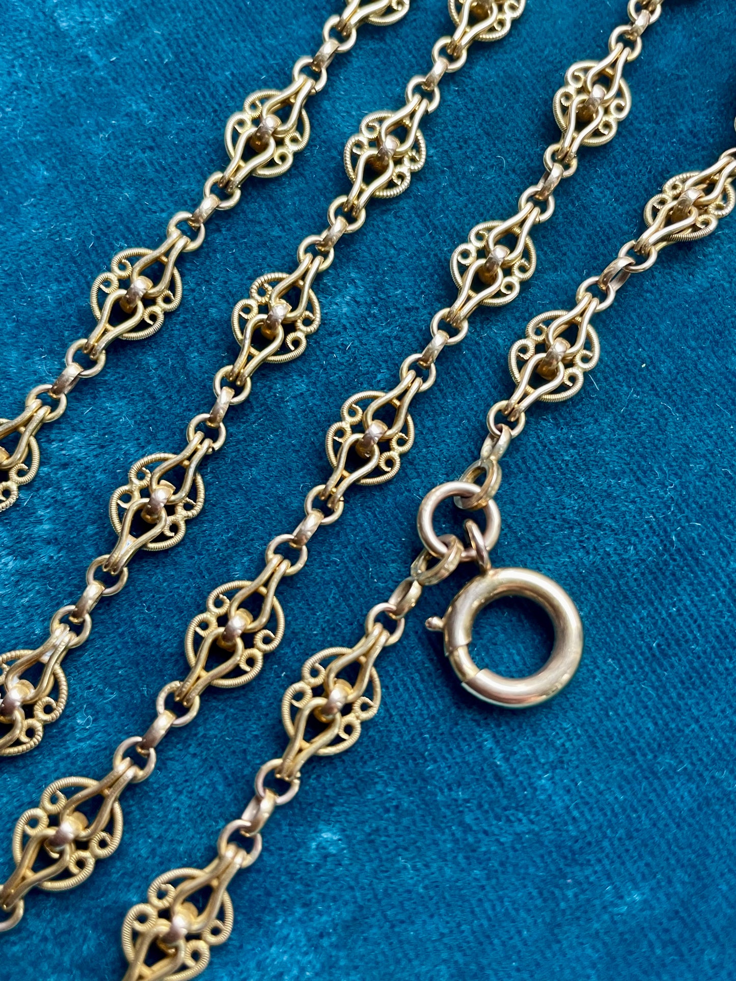 Antique French Filigree 18k Gold 59" Long Guard Chain
