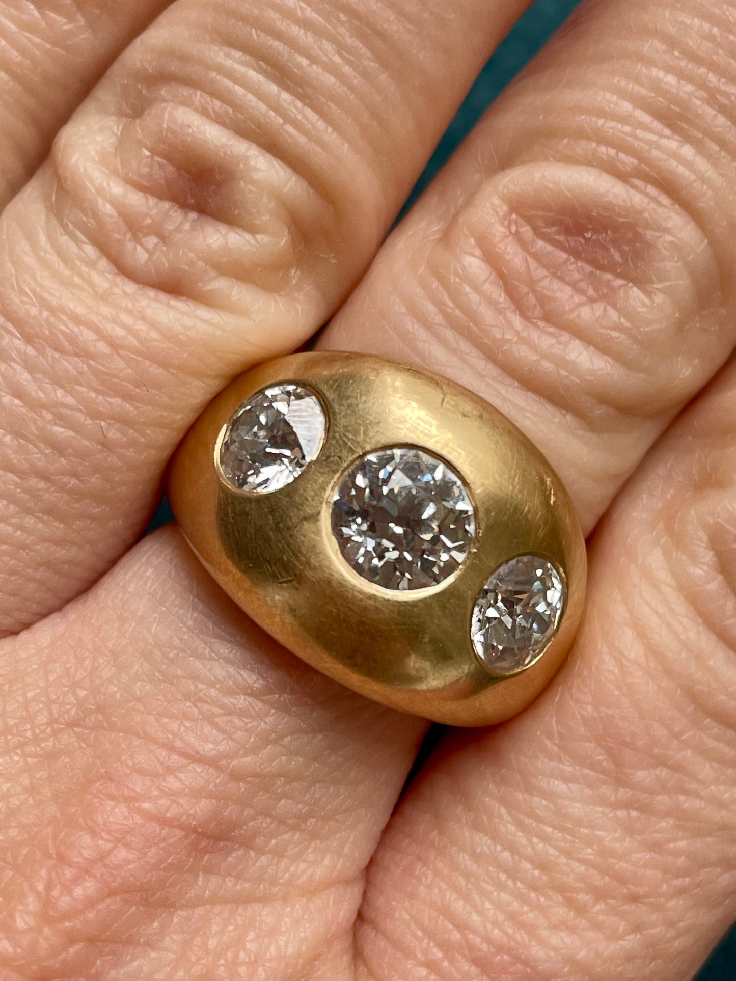 Mauboussin Triple Diamond Gypsy-Set 14k Gold Dome Ring