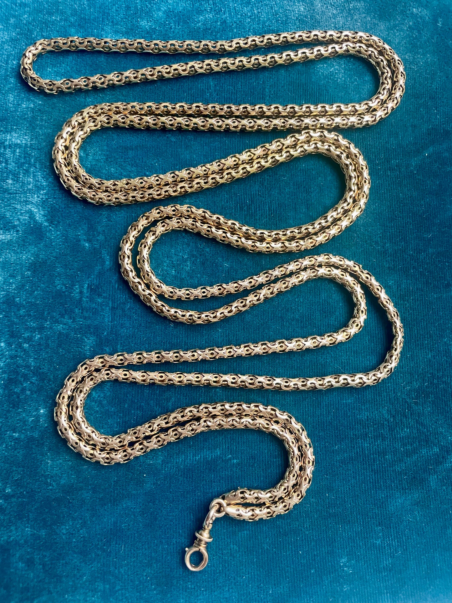 Antique Victorian Byzantine Link 15K Gold 59" Long Guard Chain