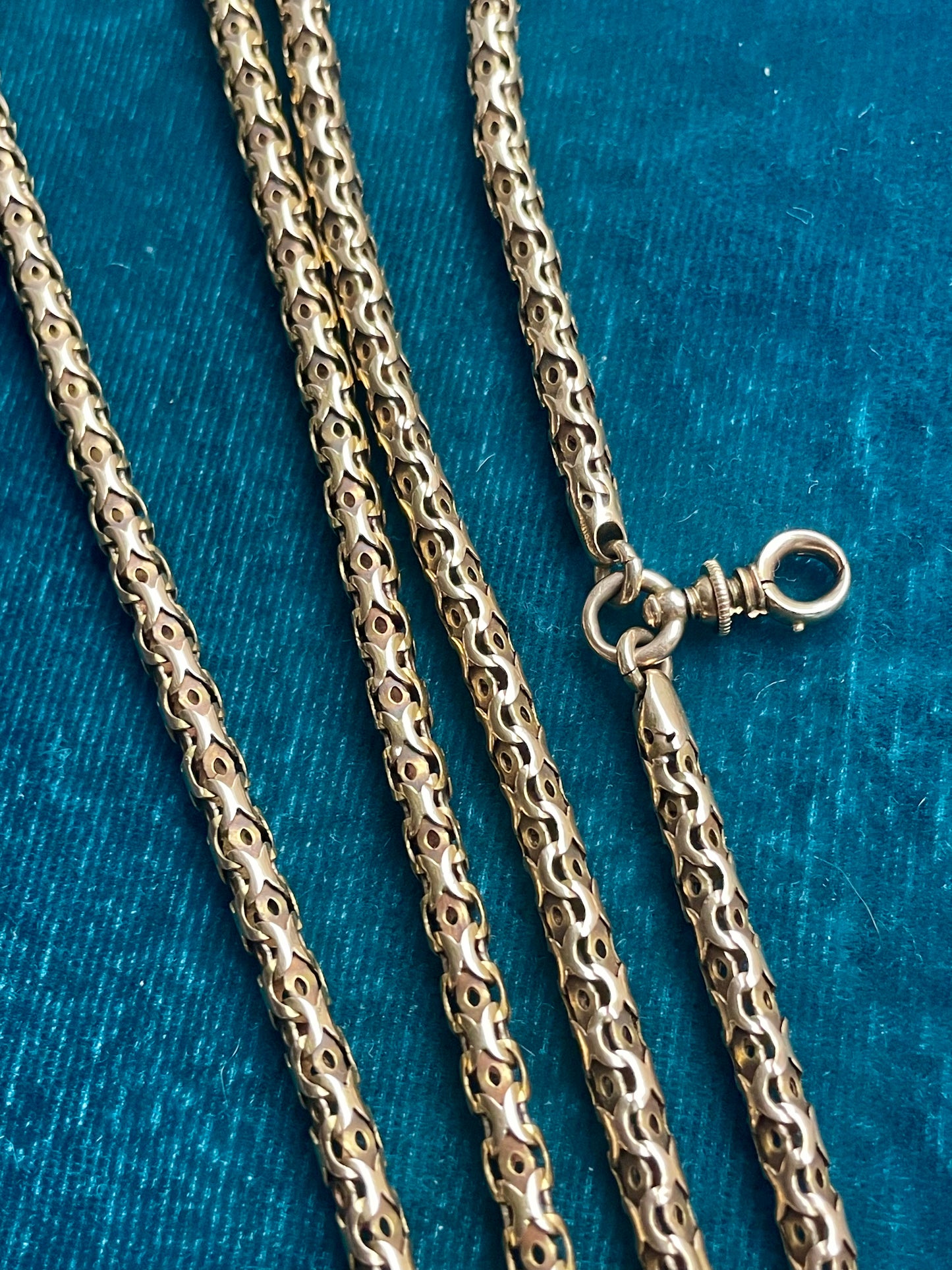 Antique Victorian Byzantine Link 15K Gold 59" Long Guard Chain