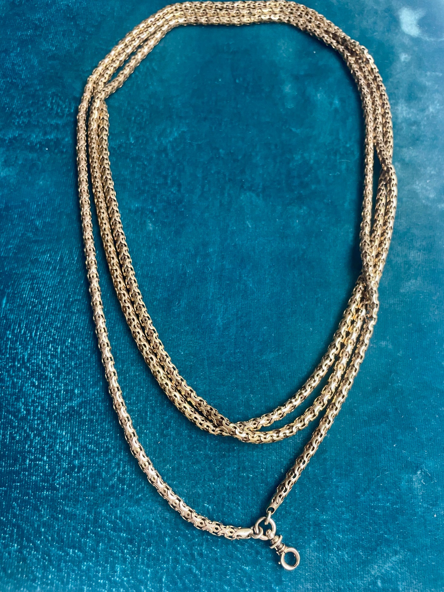 Antique Victorian Byzantine Link 15K Gold 59" Long Guard Chain