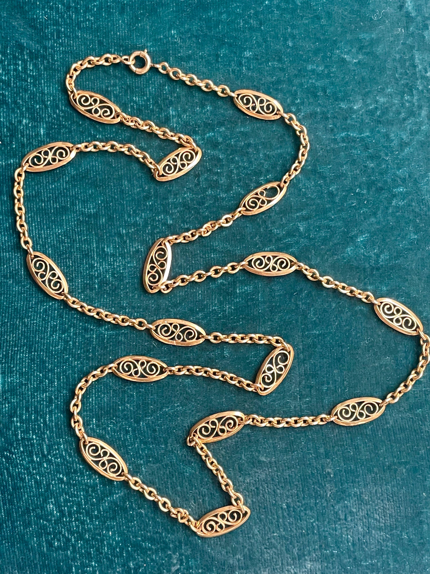 Antique Victorian French Filigree 18K Gold 24" Chain