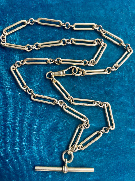 Antique Mini Trombone Link 18k Gold 20.5" Watch Chain