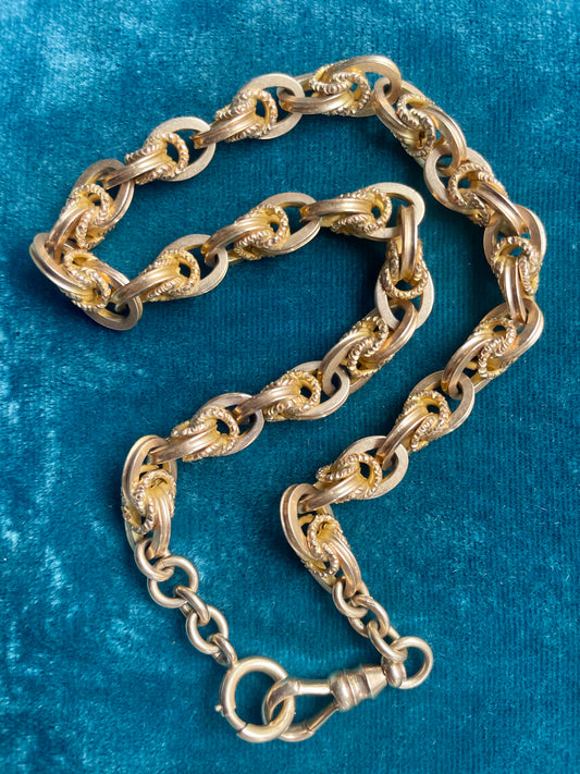Antique English Fancy Love Knot Link 14k Gold 12" Watch Chain