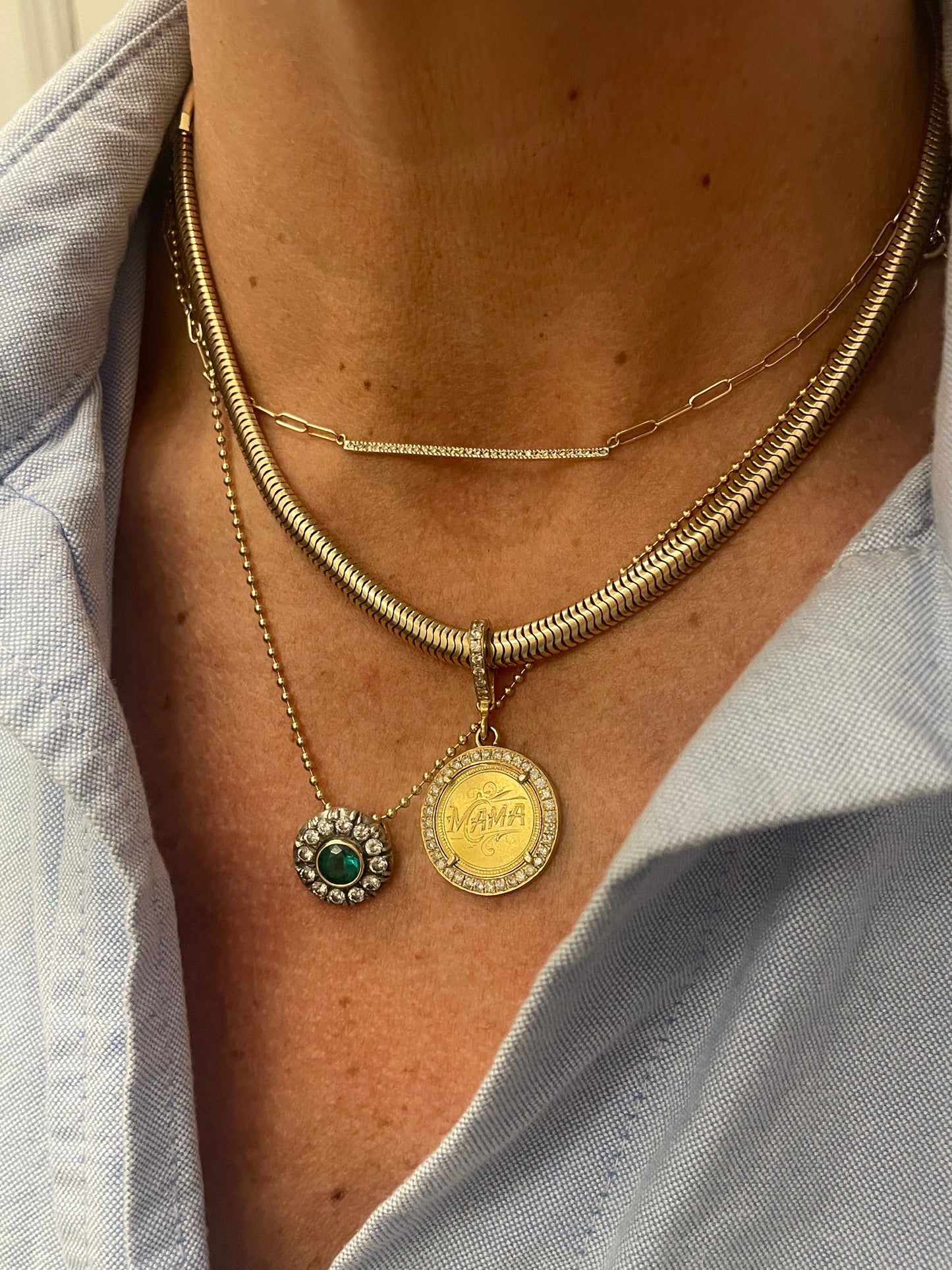 Diamond Halo "Mama" Inscribed 18k Gold Love Token