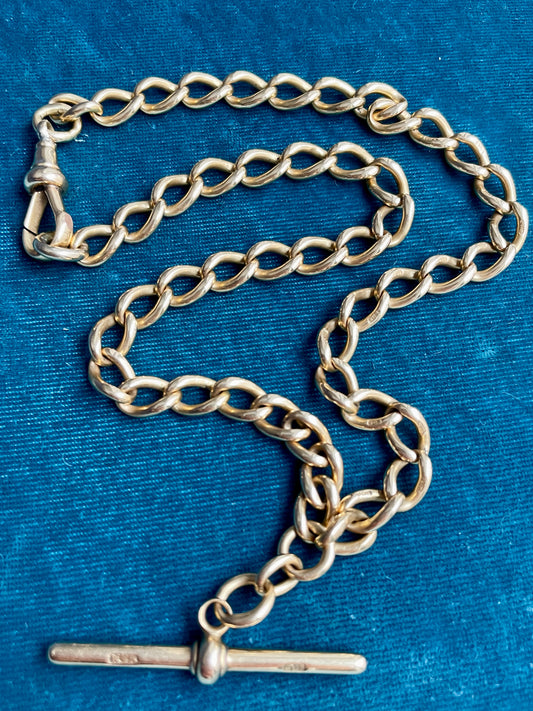 English Open Curb Link 18K Gold 16.3" Albert Watch Chain