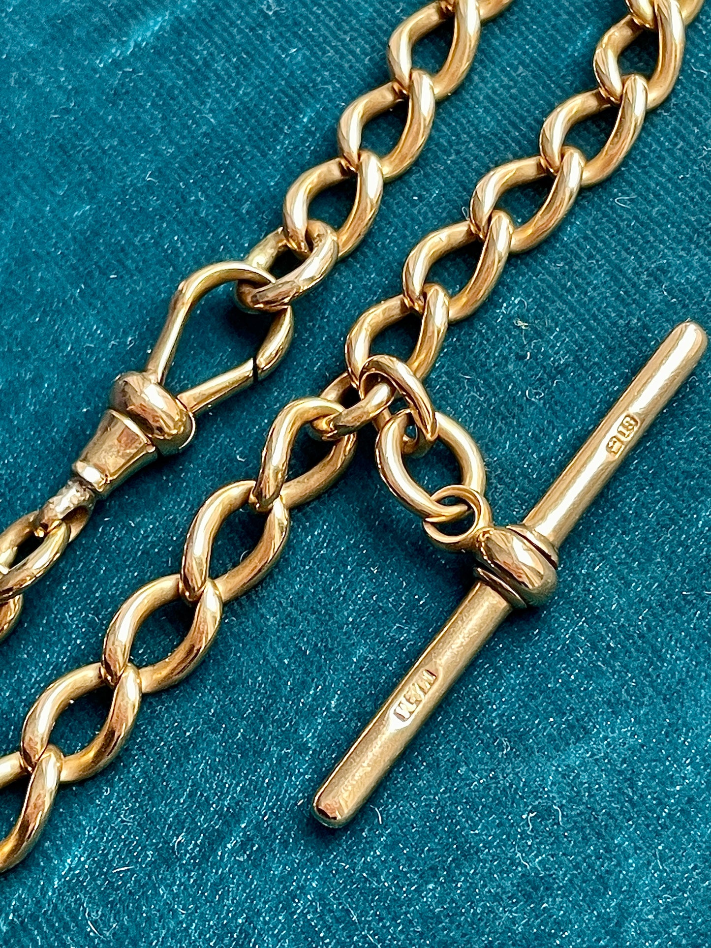 English Open Curb Link 18K Gold 16.3" Albert Watch Chain