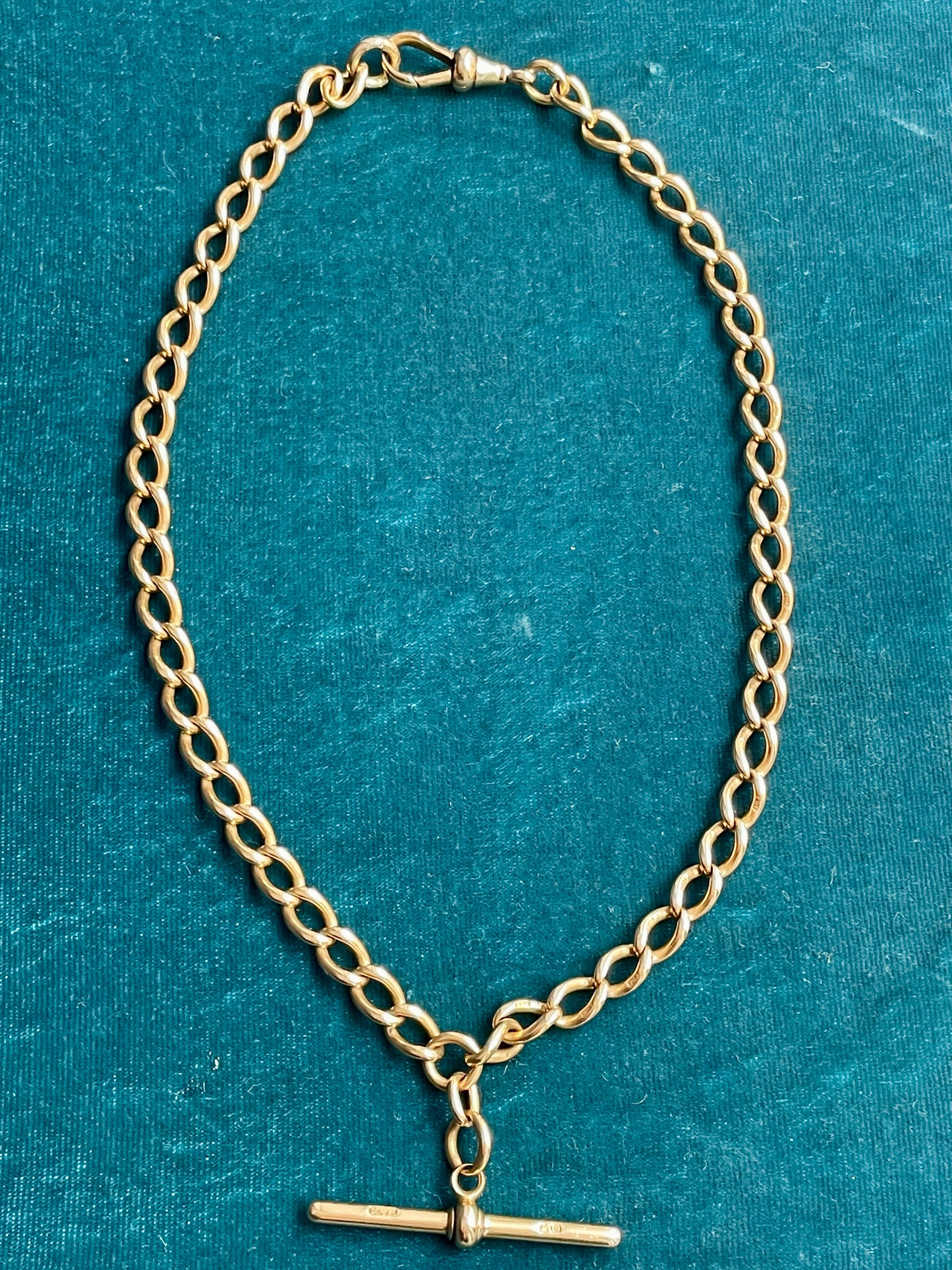 English Open Curb Link 18K Gold 16.3" Albert Watch Chain
