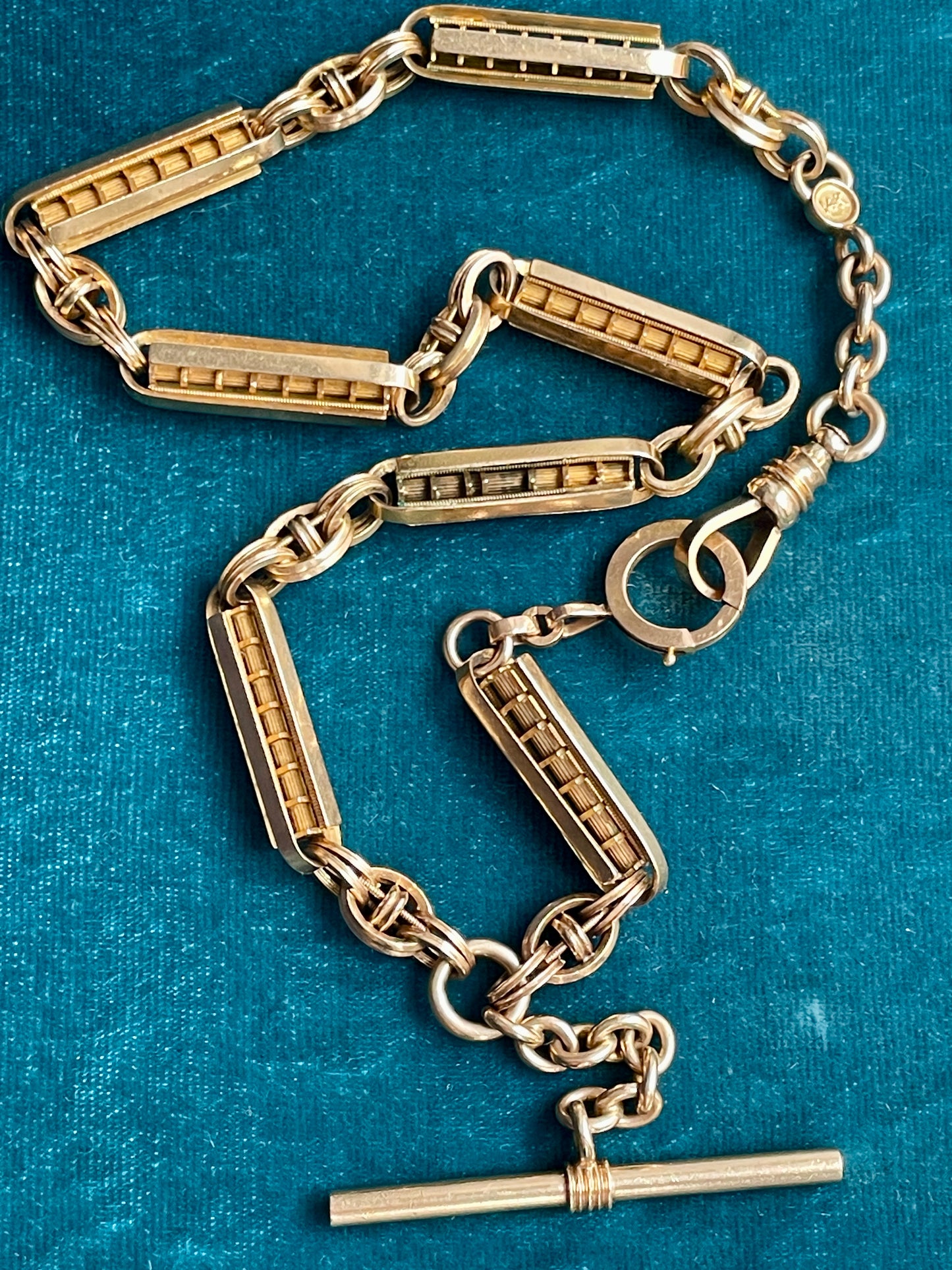 Antique Fancy Bar Link 14K Gold 15" Albert Watch Chain