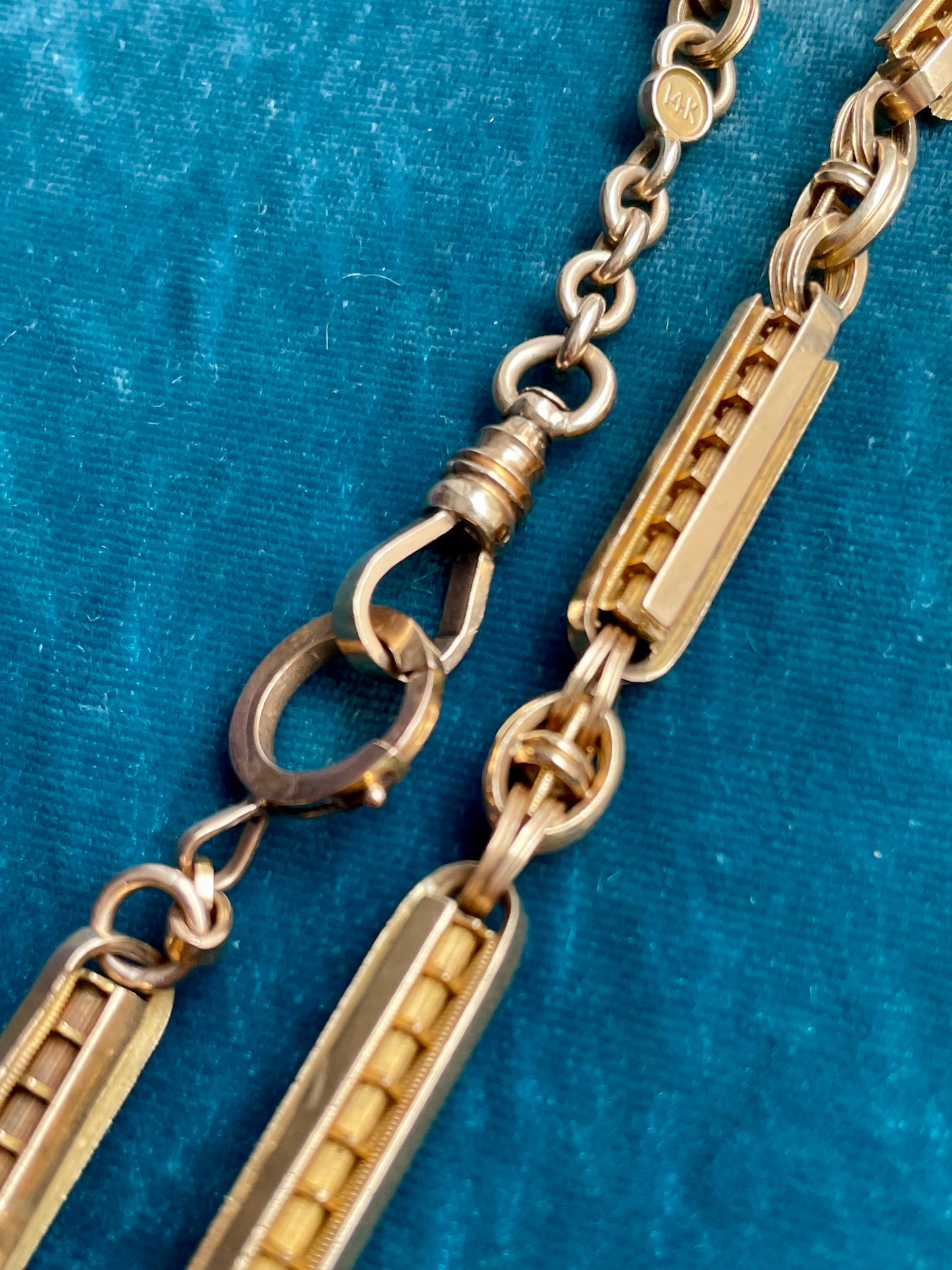 Antique Fancy Bar Link 14K Gold 15" Albert Watch Chain