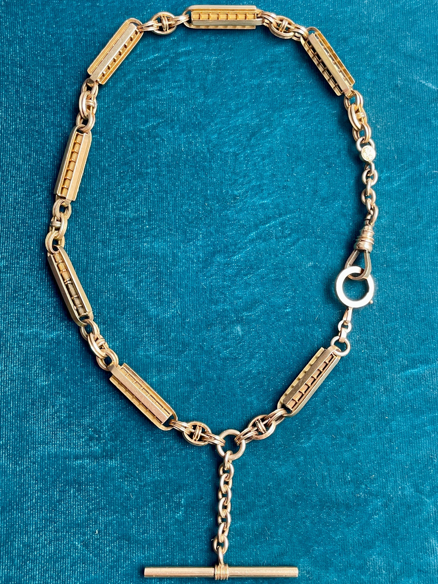 Antique Fancy Bar Link 14K Gold 15" Albert Watch Chain