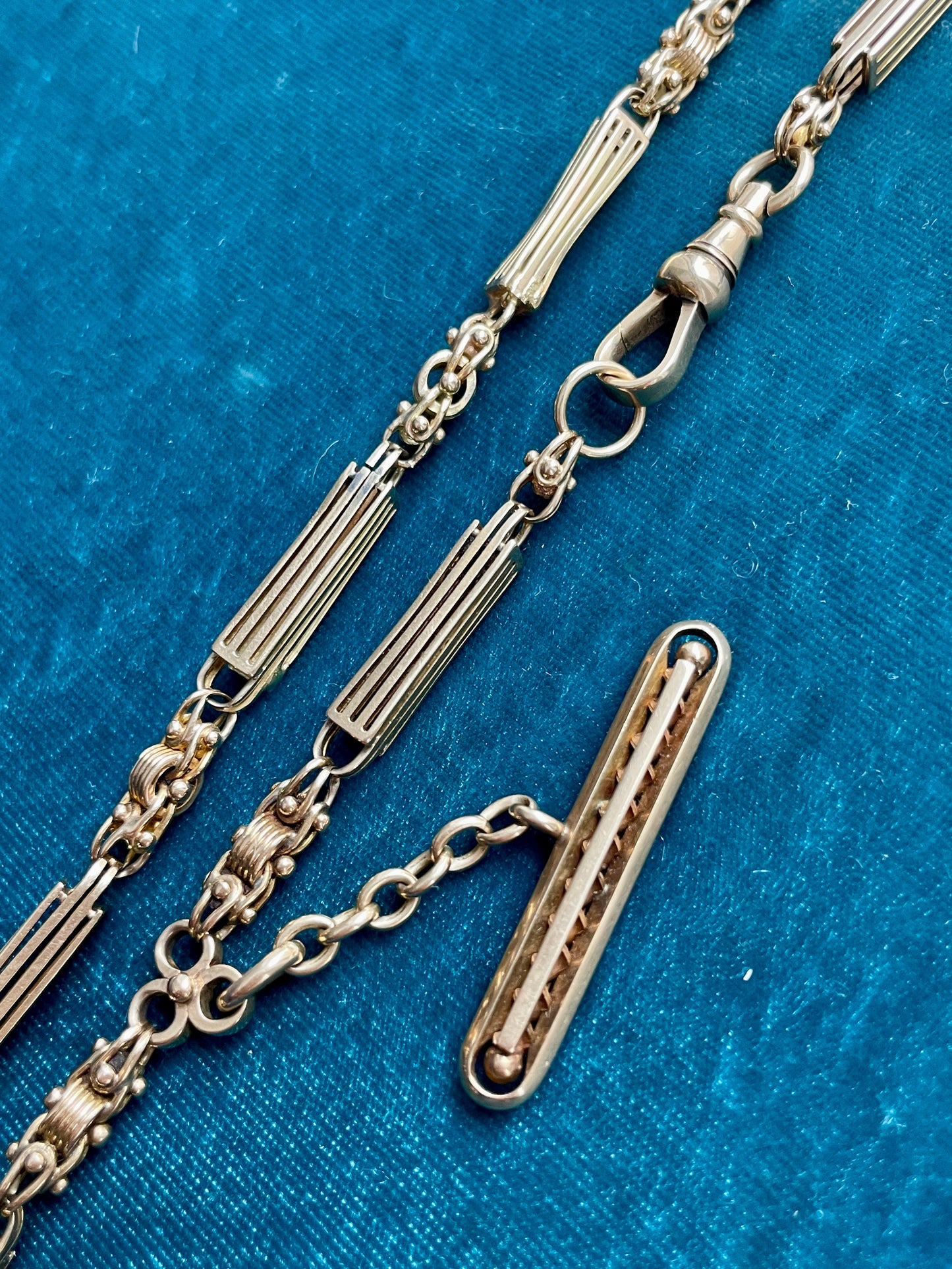 Antique Edwardian Multi-Bar 14k Gold 15.5" Albert Watch Chain