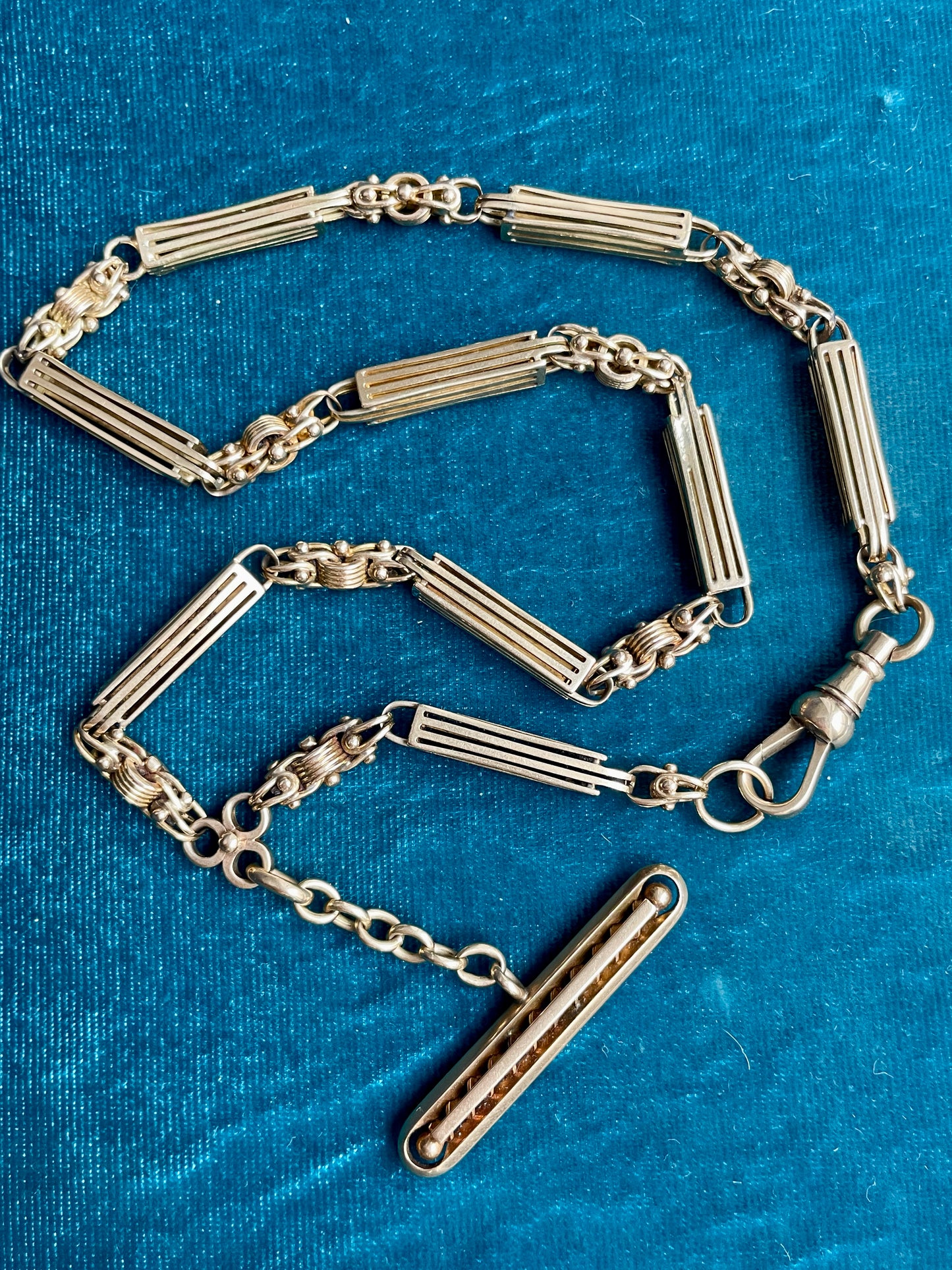 Antique Edwardian Multi-Bar 14k Gold 15.5" Albert Watch Chain